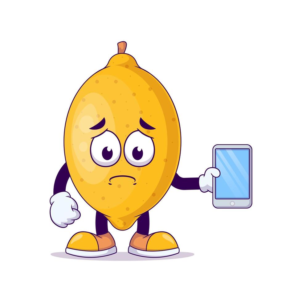 lemon cartoon mascot showing unhappy expression vector
