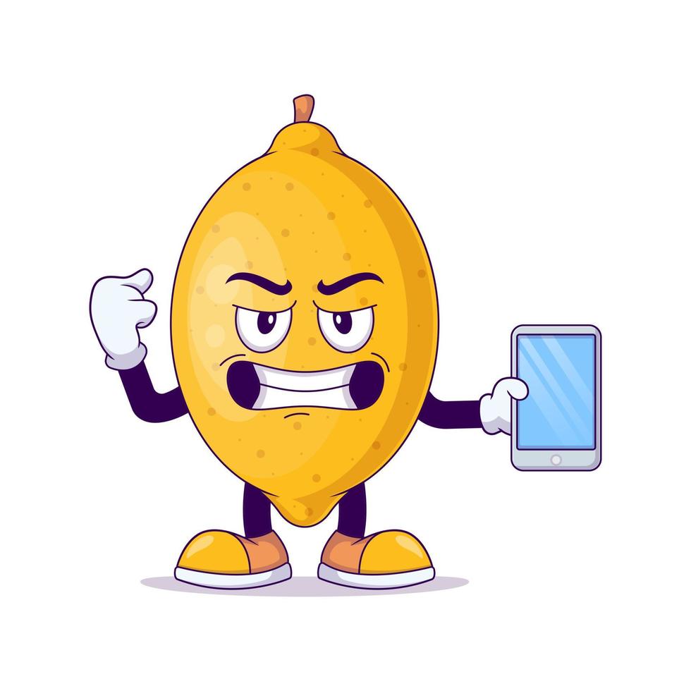 lemon cartoon mascot showing strong expression vector