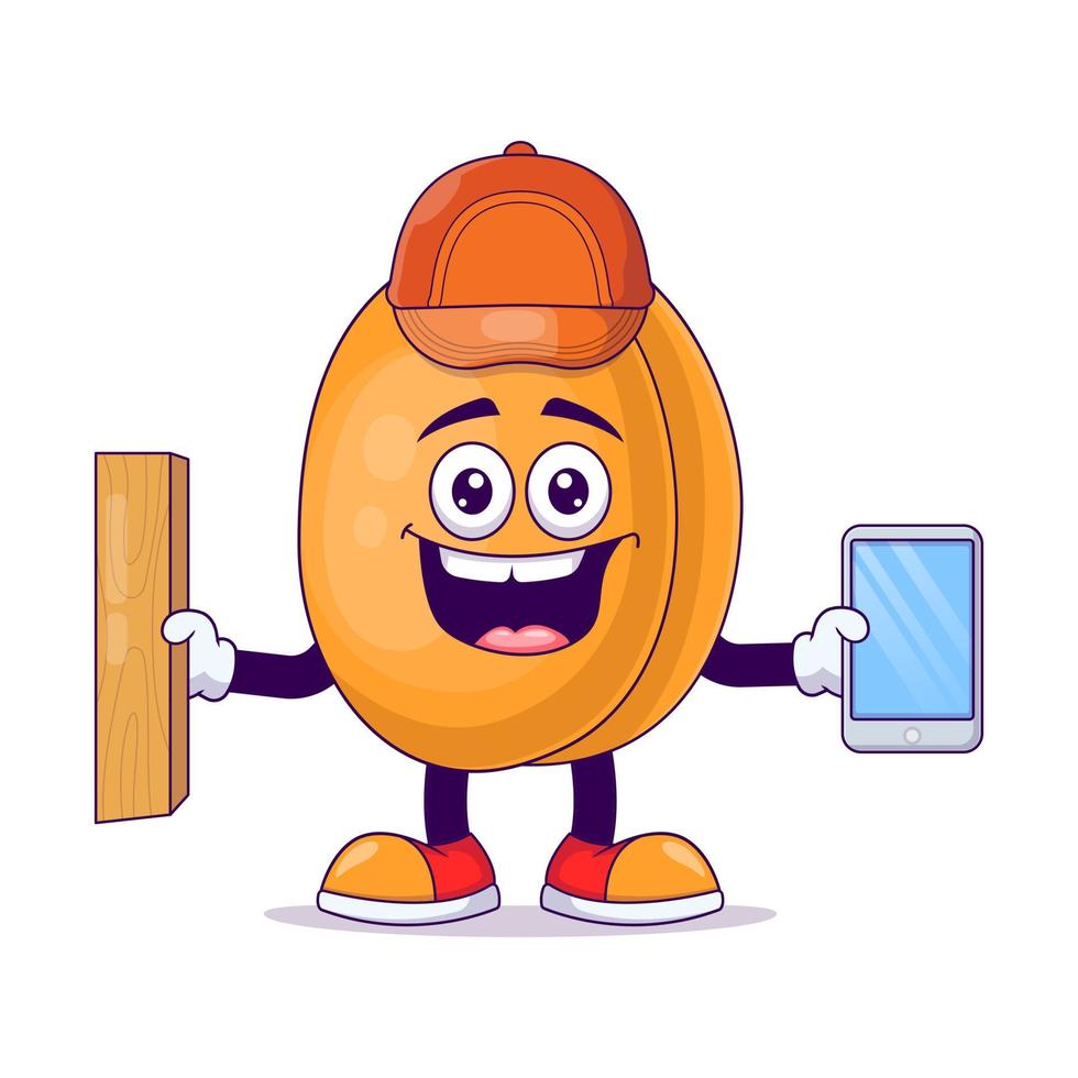 Carpenter peach cartoon mascot character vector