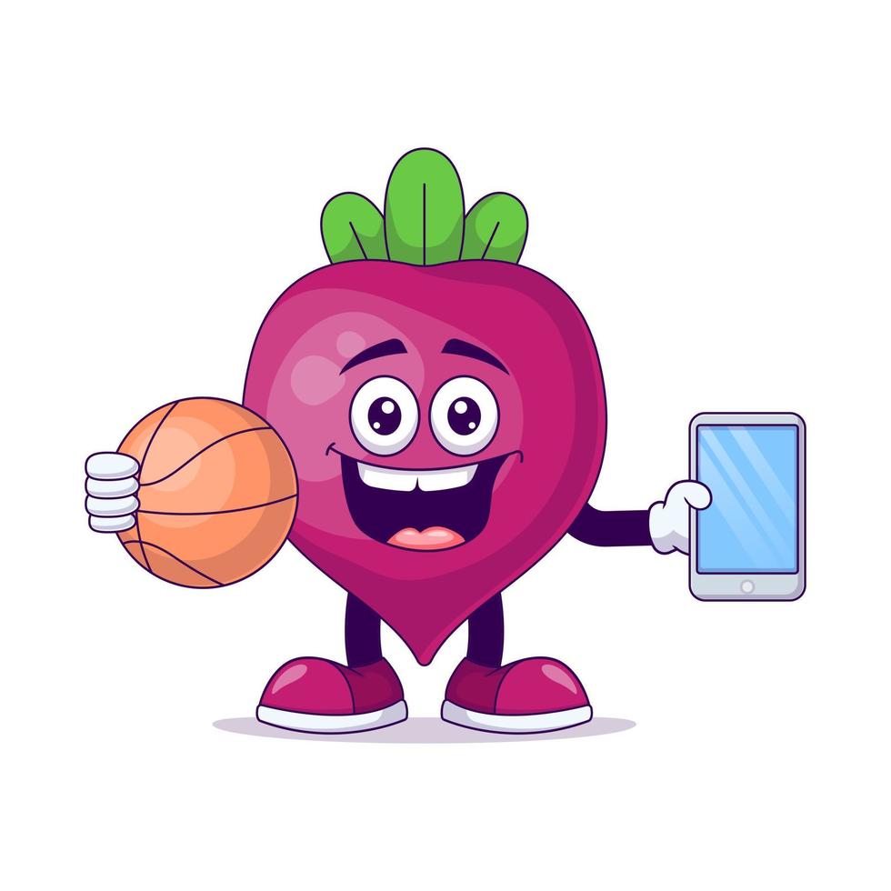 personaje de mascota de dibujos animados de remolacha jugando baloncesto vector