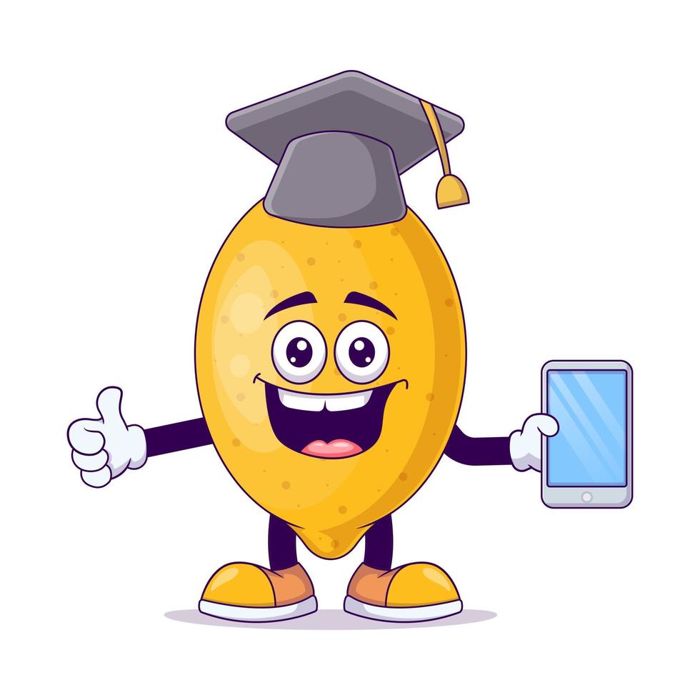 Graduation lemon cartoon mascot character vector