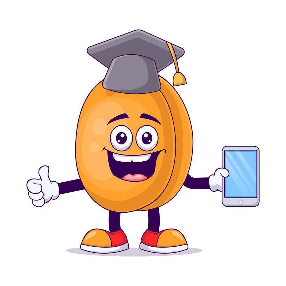 Graduation peach cartoon mascot character vector