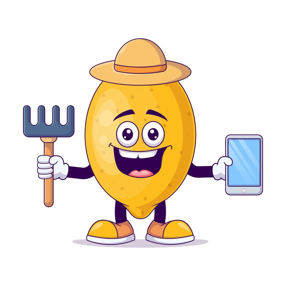 Farmer lemon cartoon mascot character vector