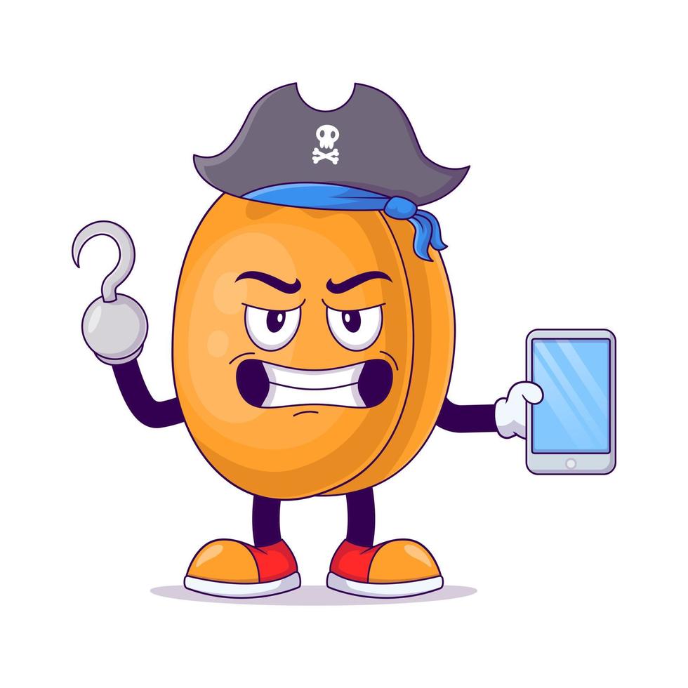 Pirate peach cartoon mascot character vector