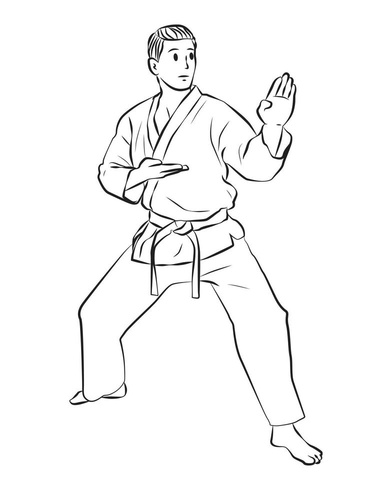ilustración de dibujos animados de vector de contorno de hombre de karate