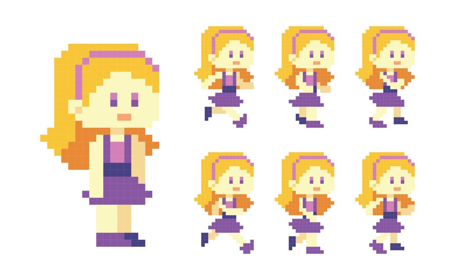 Pixel cute blonde girl character run animation vector