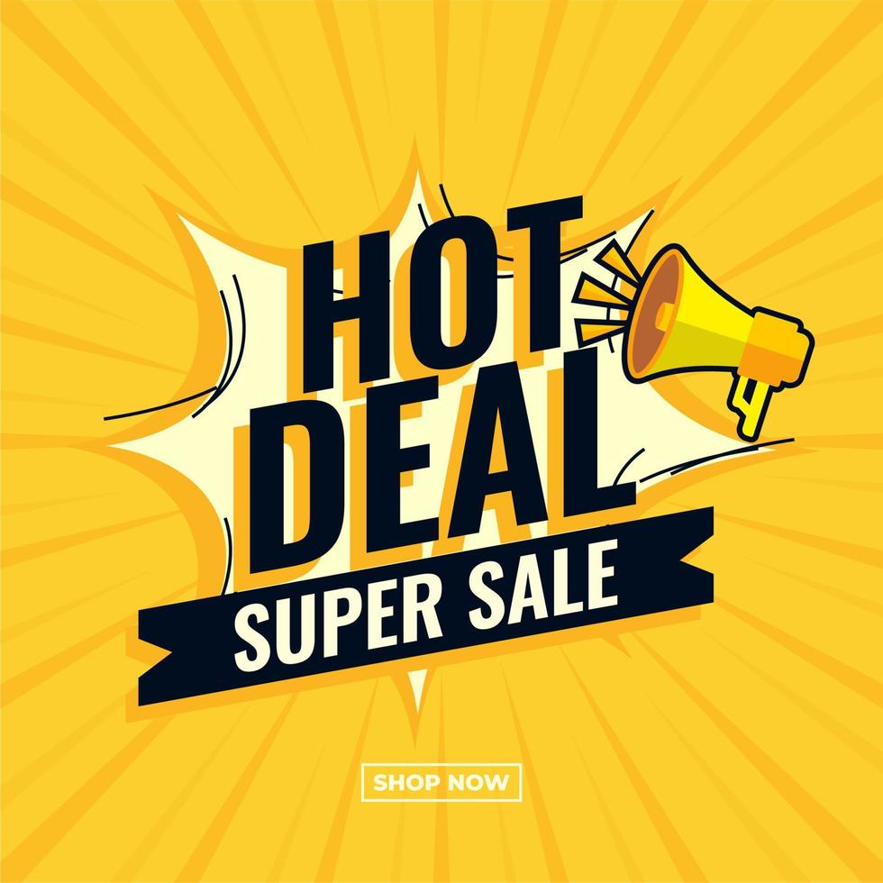 Hot deal super sale abstract comic boom sale banner yellow promotion vector