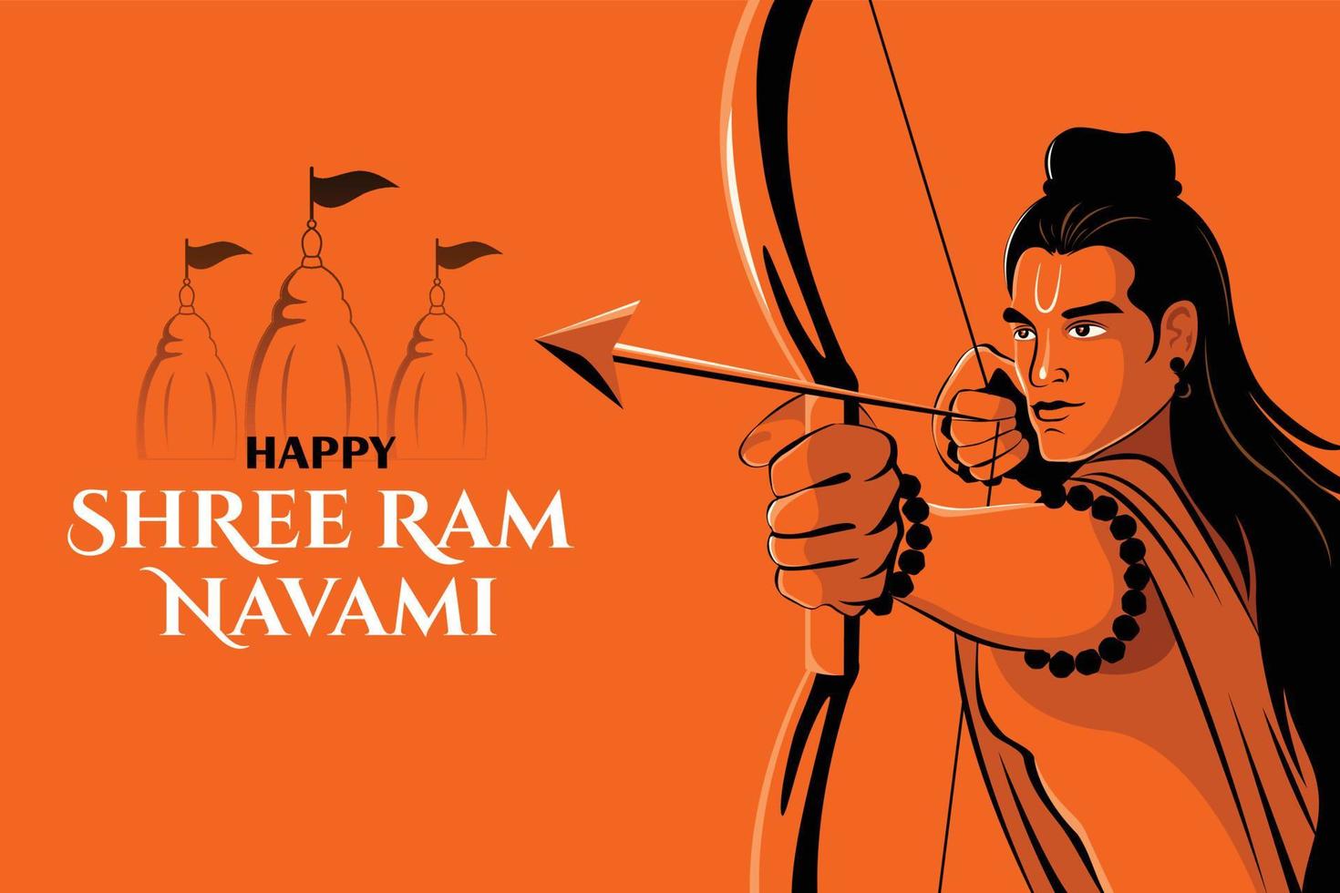 shree ram navami celebración señor rama de pie con arco y flecha vector