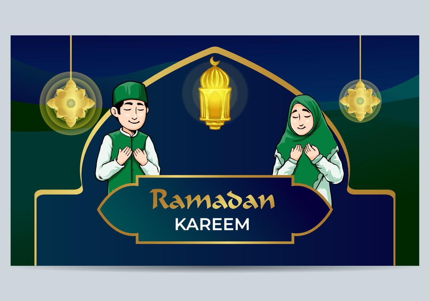 ramadan kareem paisaje de fondo islámico con ilustración de personas adecuada para la marca vector