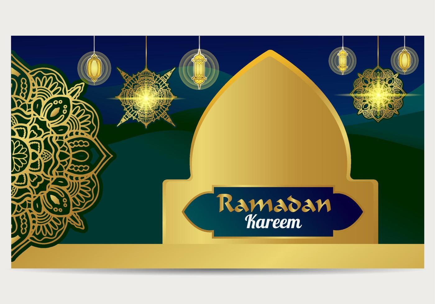 ramadan kareem paisaje de fondo islámico con ilustración de personas adecuada para la marca vector premium