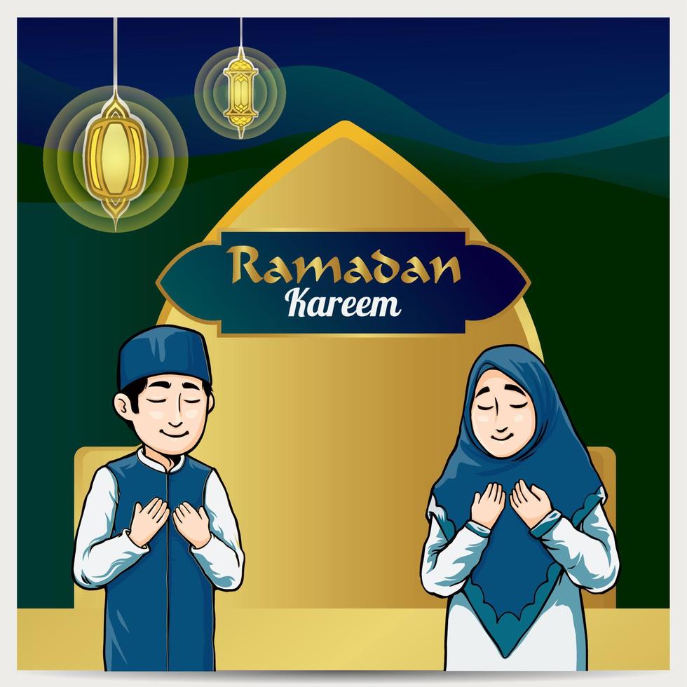 Ramdan Karem Green Gold Islamic Background is suitable for Premium Vector Design Templates