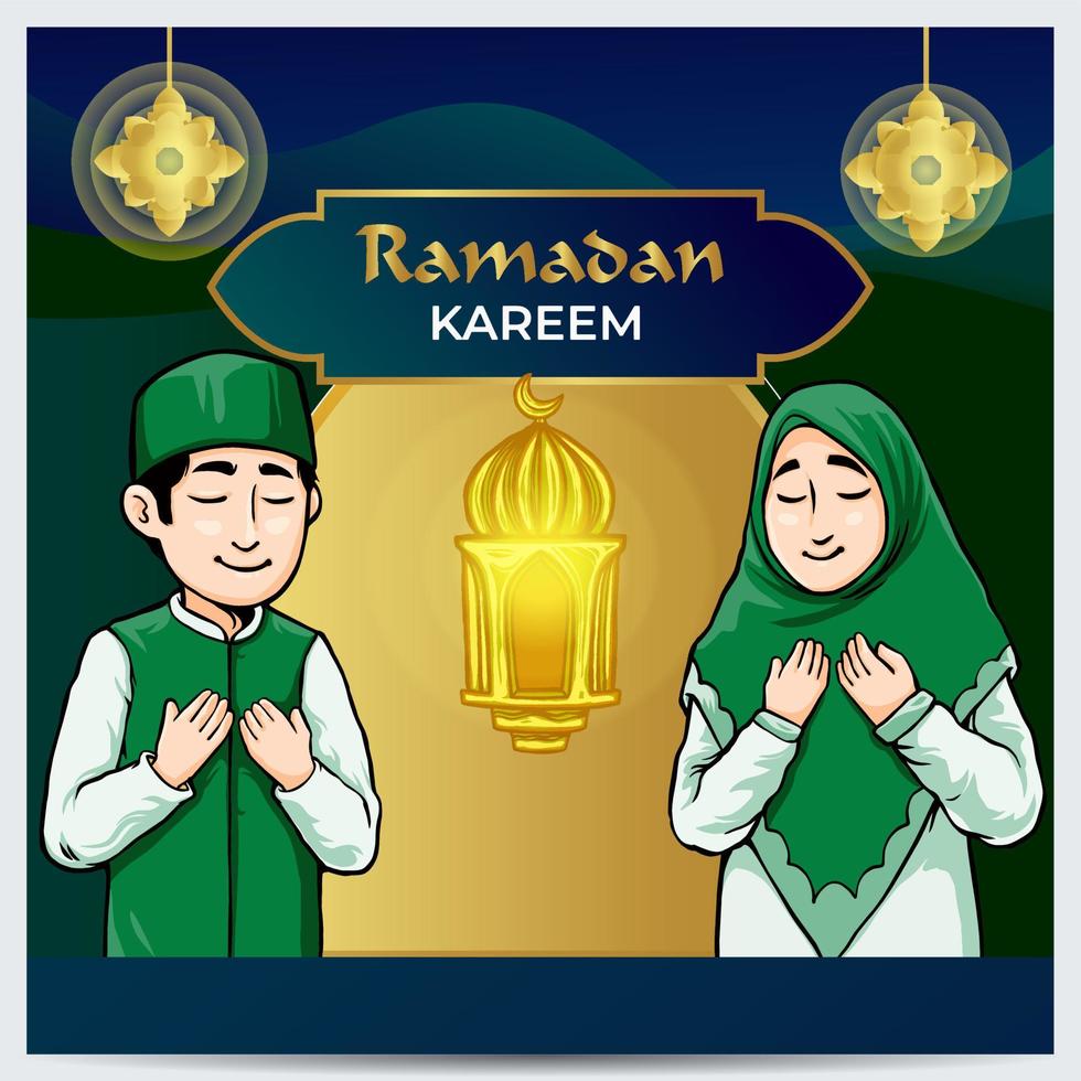 Ramadan Kareem Islamic Background with People Illustration Suitable for Branding Premium Vector