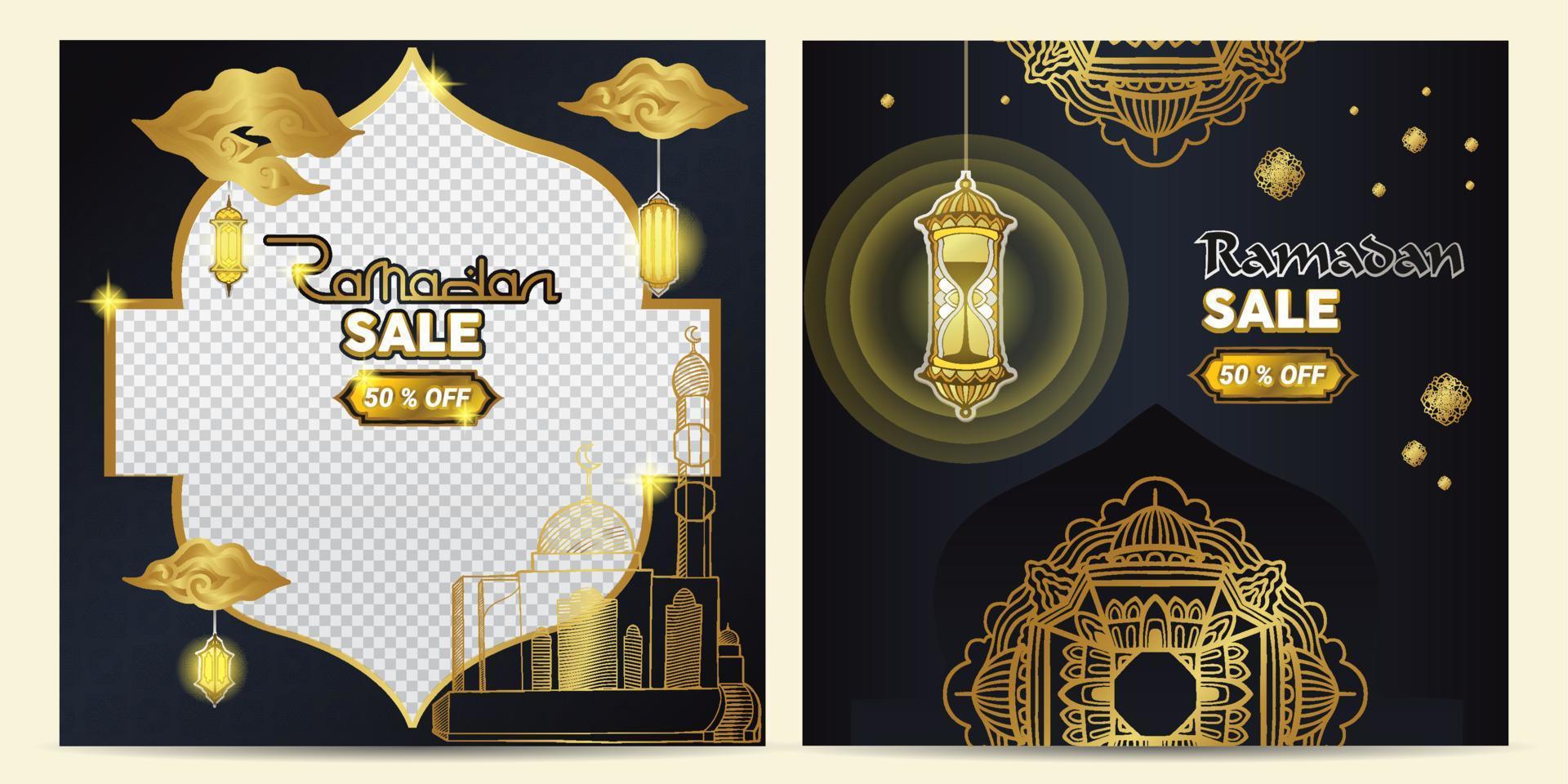 Golden Islamic background is suitable for the moment of Ramadan Sale Premium Vector