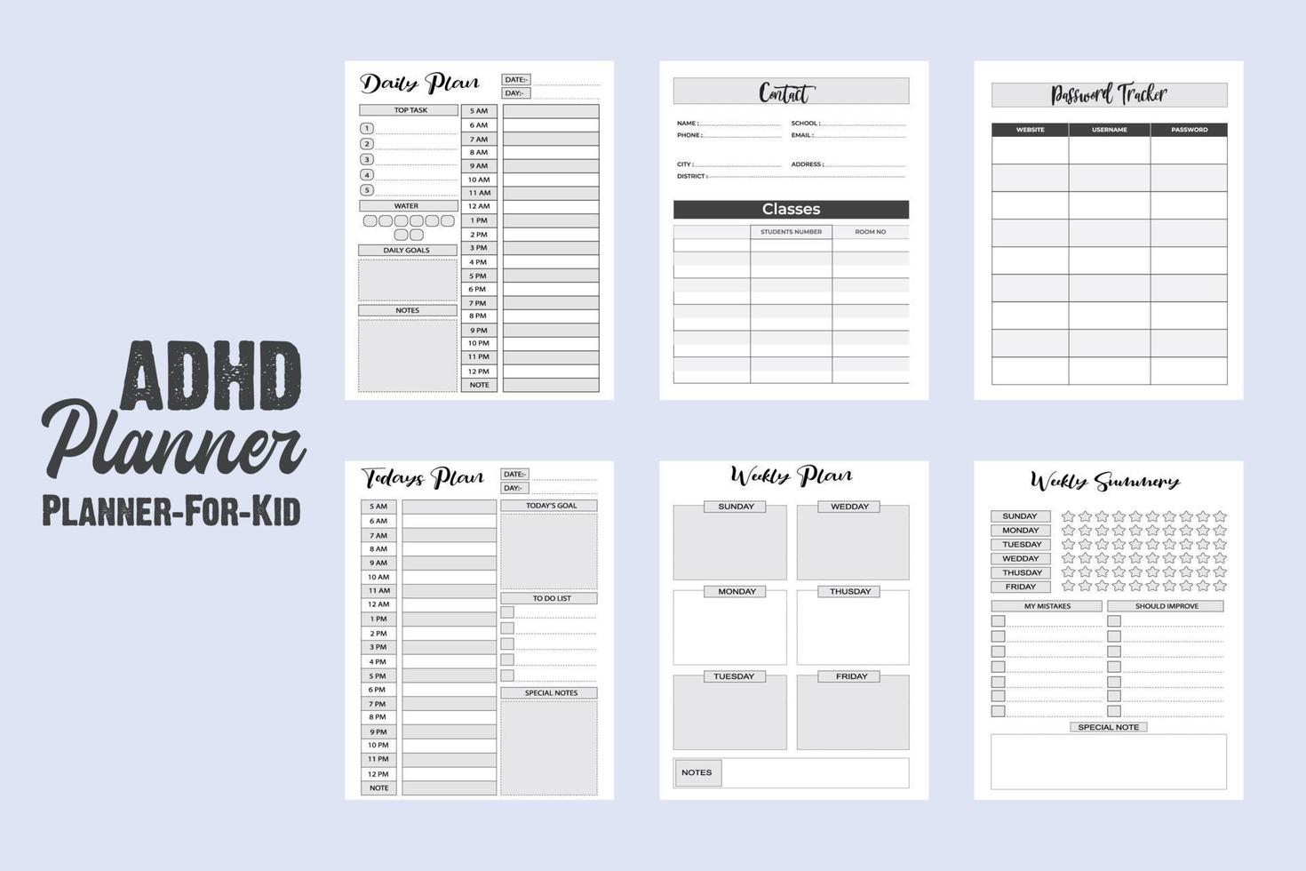 ADHD Planner for Kids vector