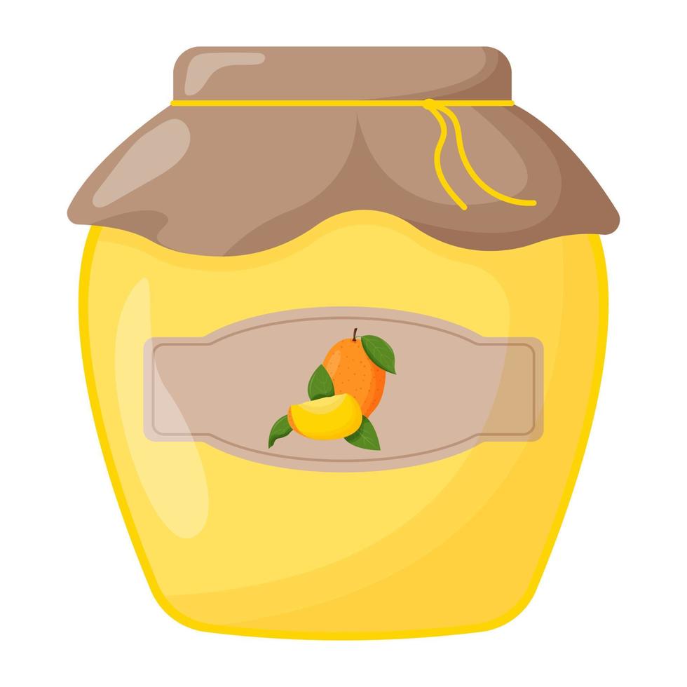 tarro de cristal de mermelada de mango con tapa cerrada. linda ilustración vectorial. vector