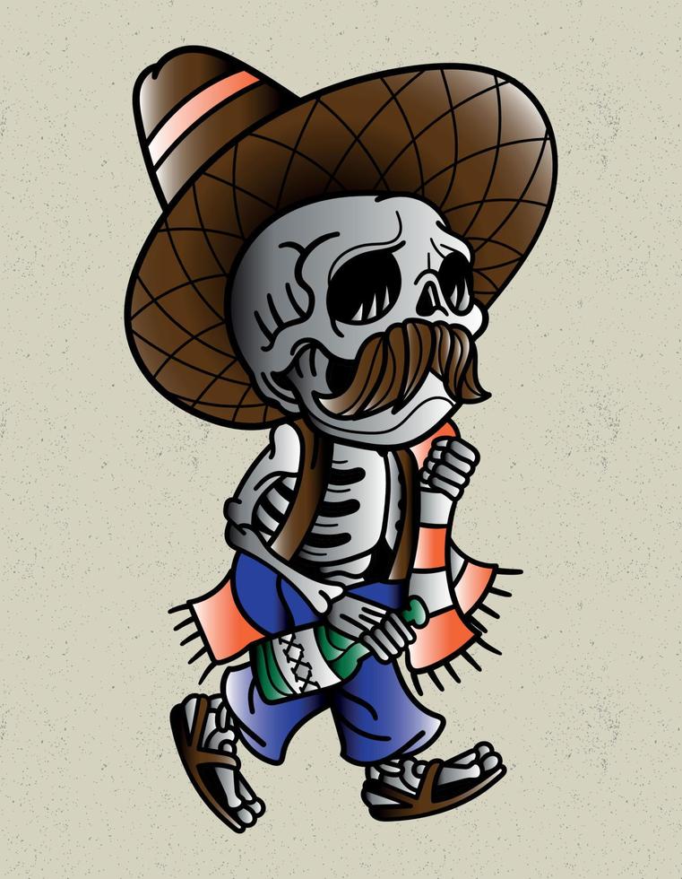 mexican skull drunk vector