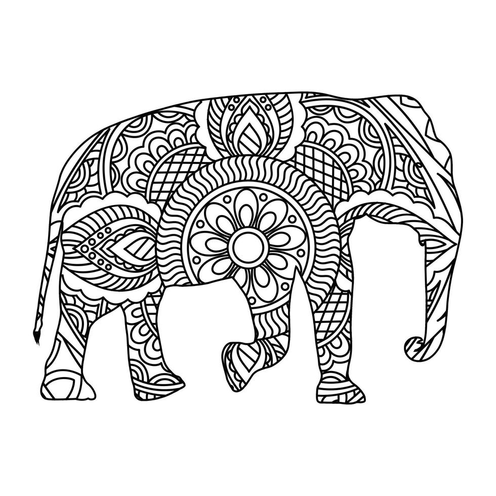 Mandala Elephant Coloring Page vector