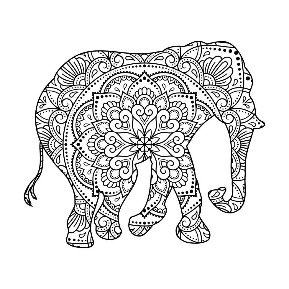 mandala elefante página para colorear vector