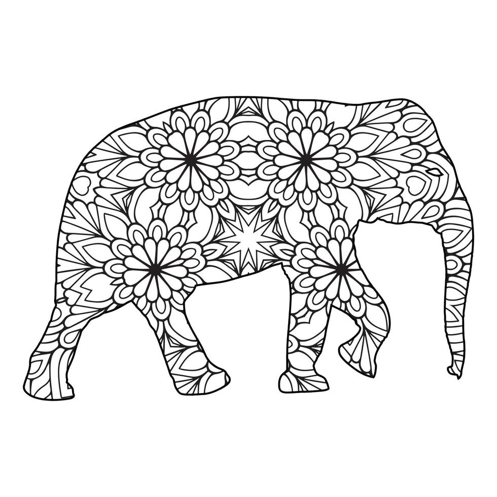 mandala elefante página para colorear vector