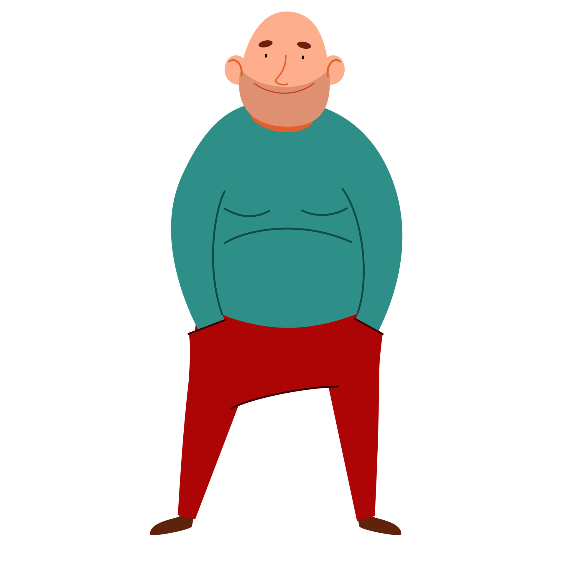 a fat bald man with his hands in his pockets. Vector illustration in a flat  cartoon style. 6943708 Vector Art at Vecteezy