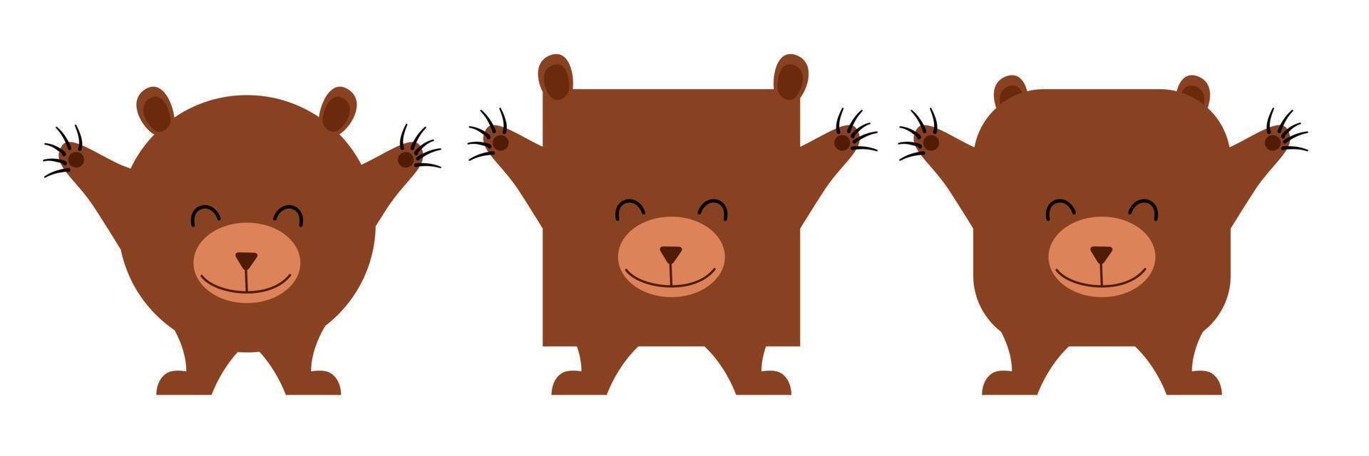 un conjunto de animales de forma cuadrada y redonda. ilustración vectorial de un oso en un estilo plano vector