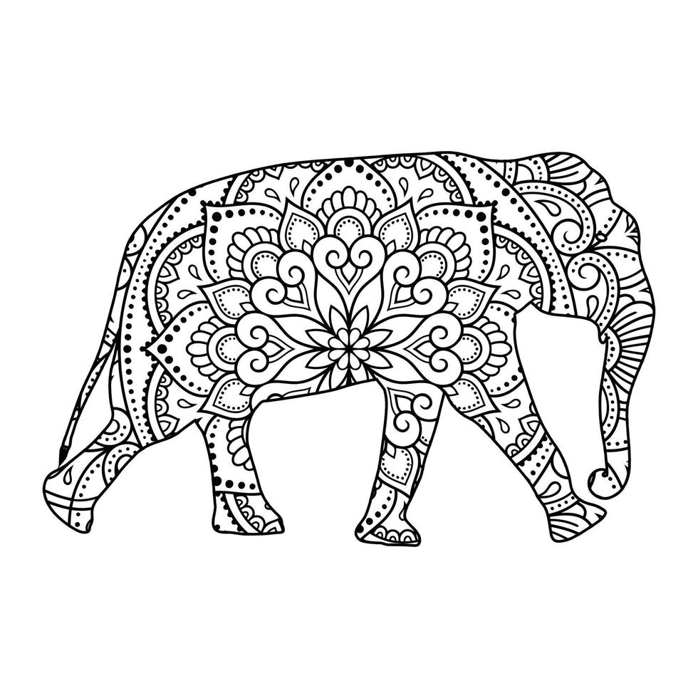 mandala elefante página para colorear vector