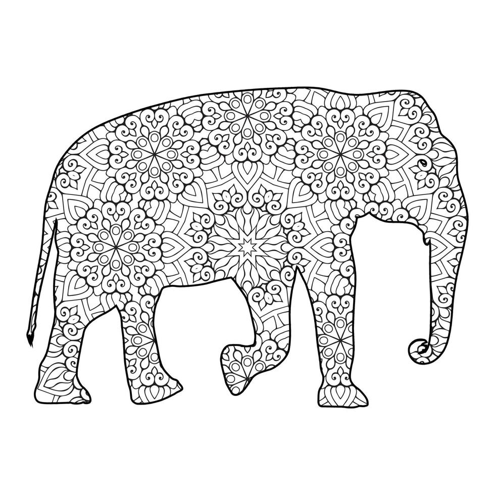 mandala elefante página para colorear vector