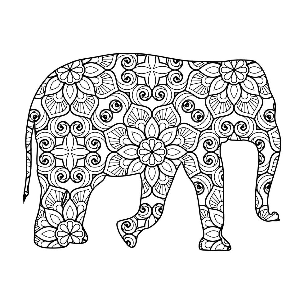 mandala elefante página para colorear vector