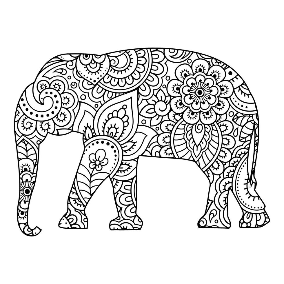 mandala elefante página para colorear vector