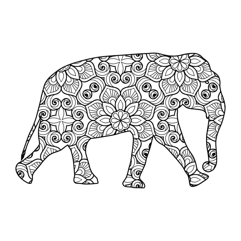 mandala elefante página para colorear vector