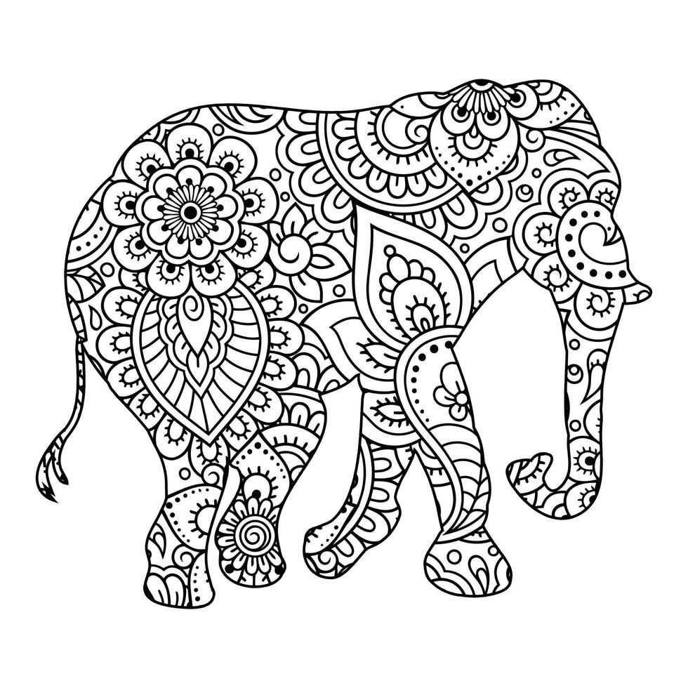 mandala elefante página para colorear vector
