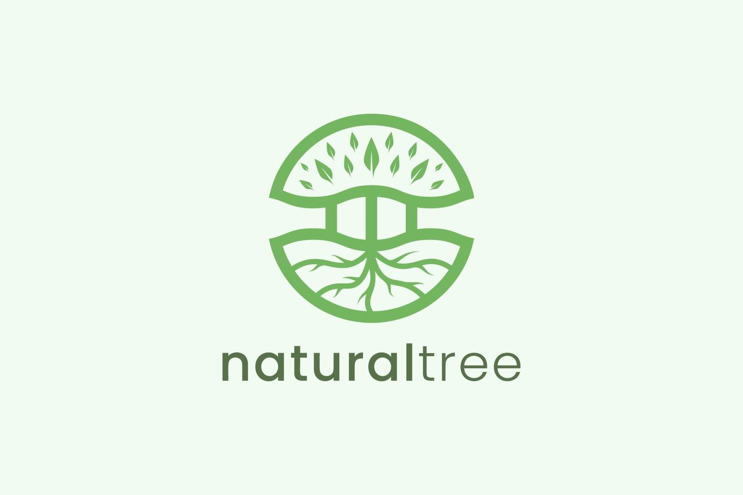 Simple modern tree logo template in circle shape for nature business vector