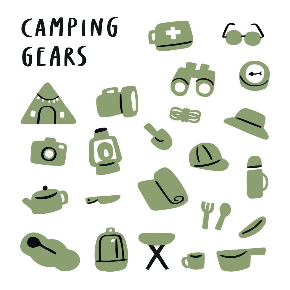 conjunto de iconos de engranajes de camping vector