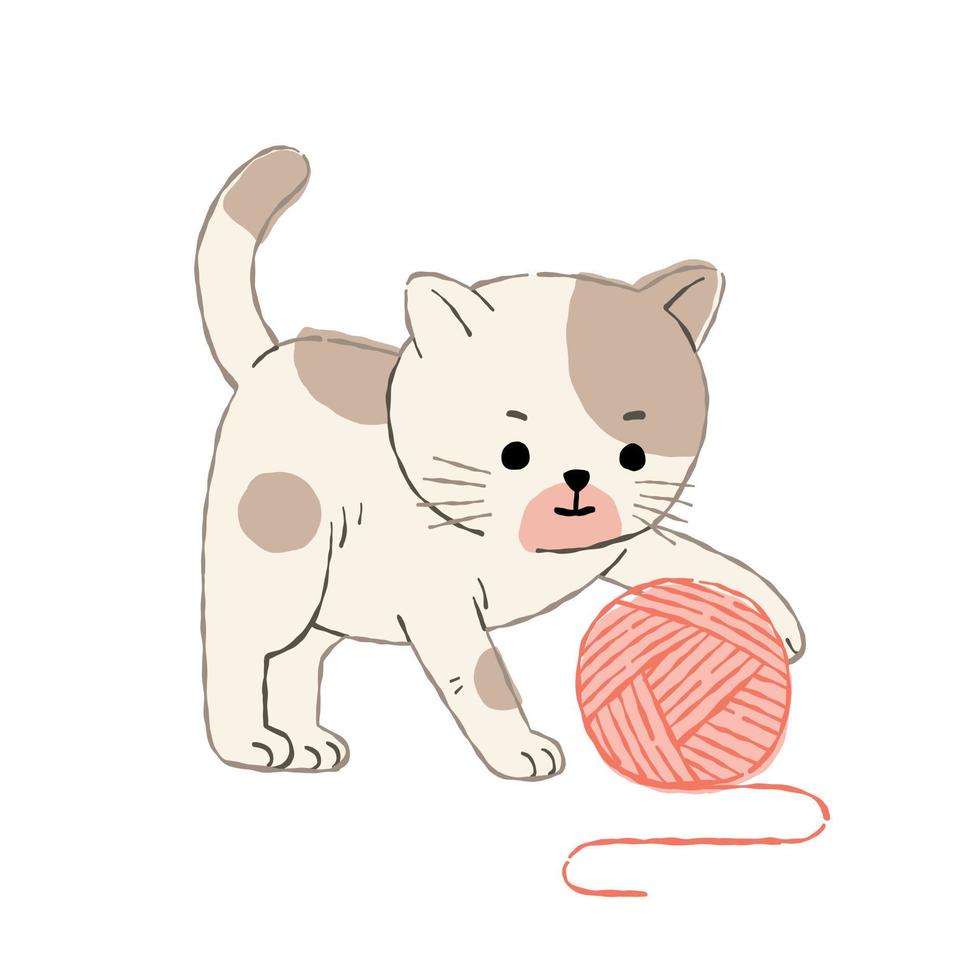 un gato marrón se divierte jugando con una bola de lana vector