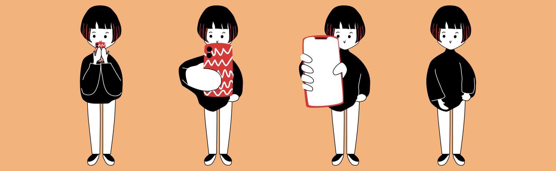 Female character with short hair. Hand drawn vector. Media illustrations. Decorative vector. Phone and social media. vector