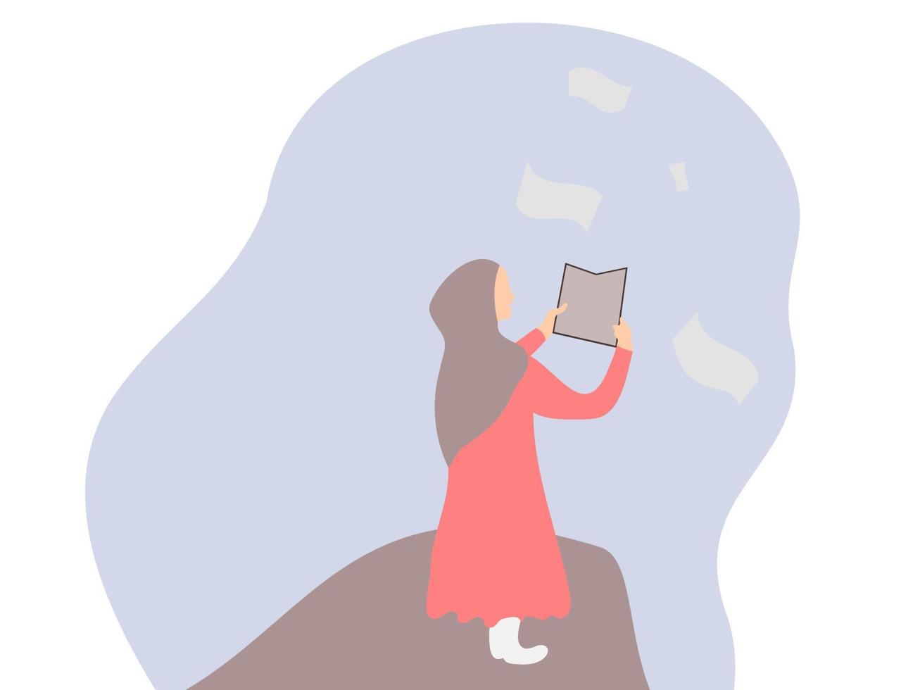 woman reading a book on the edge of a cliff vector