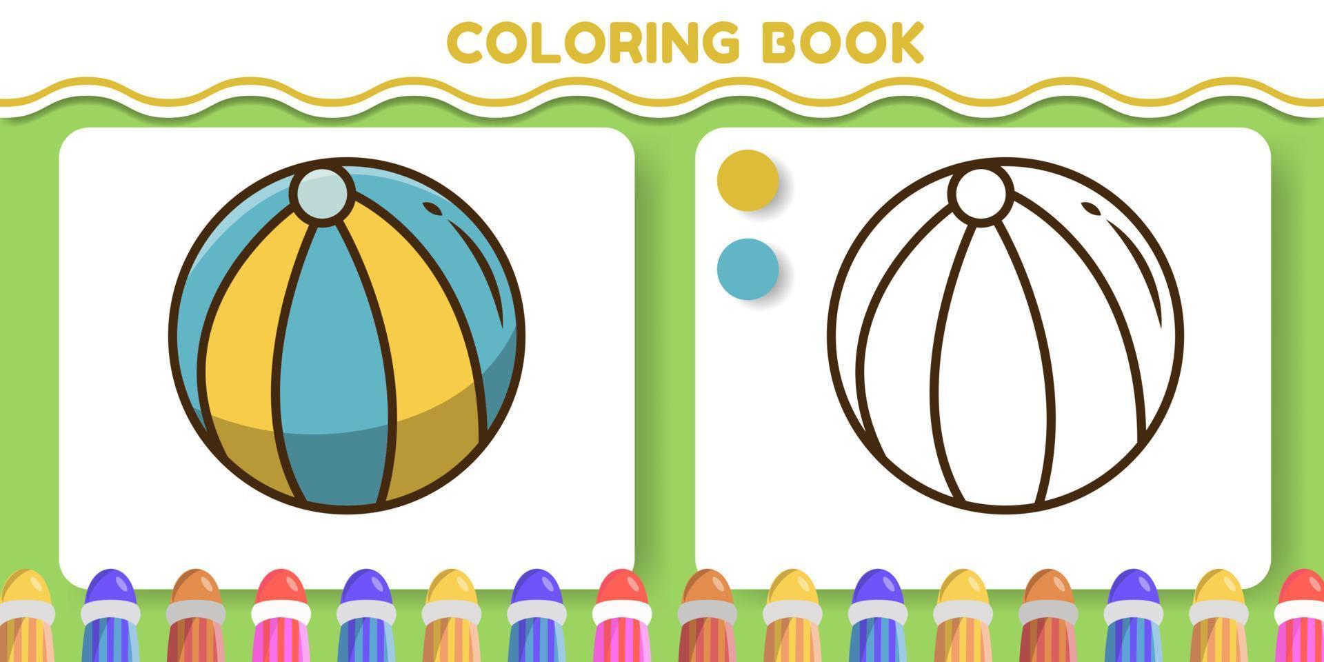 colorido y blanco y negro pelota de playa dibujado a mano dibujos animados doodle libro para colorear para niños vector