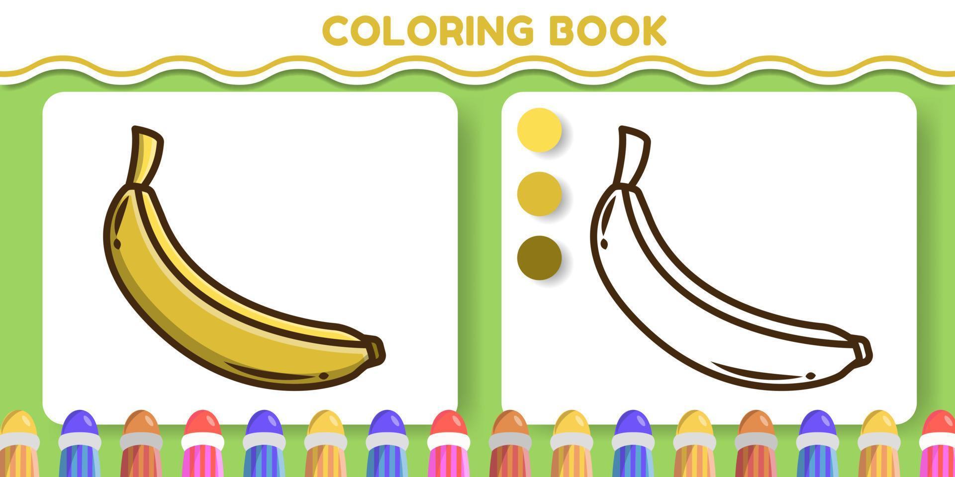 Colorful and black and white banana hand drawn cartoon doodle coloring book for kids vector
