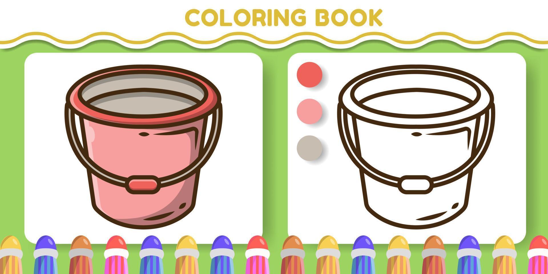 Colorful bucket hand drawn cartoon doodle coloring book for kids vector