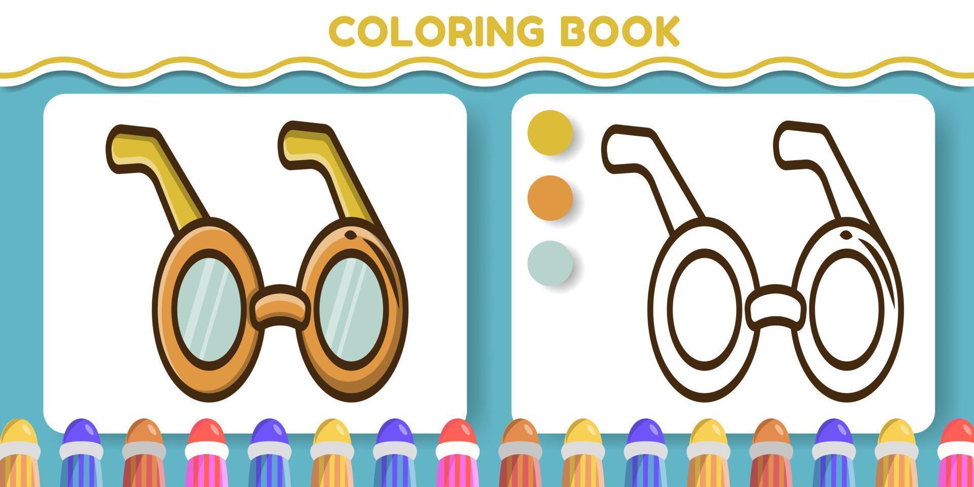 anteojos coloridos y en blanco y negro libro de colorear de doodle de dibujos animados dibujados a mano para niños vector