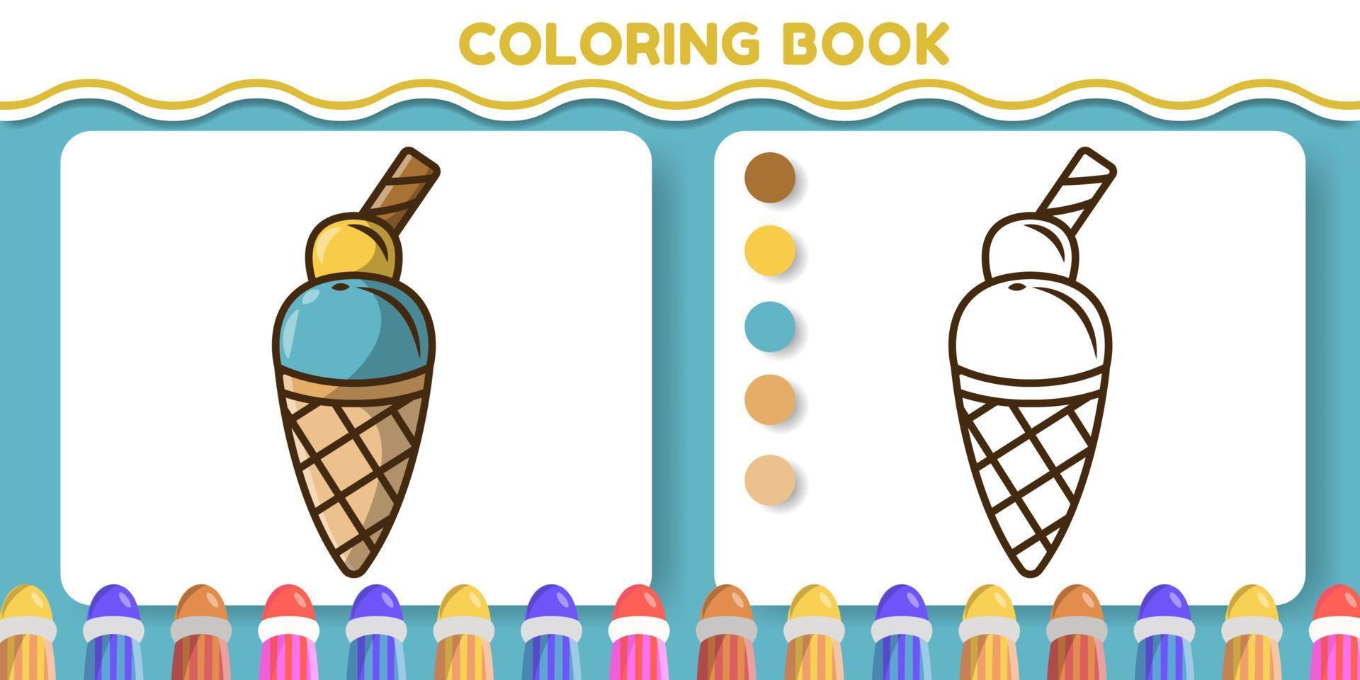 Colorful and black and white ice cream hand drawn cartoon doodle coloring book for kids vector