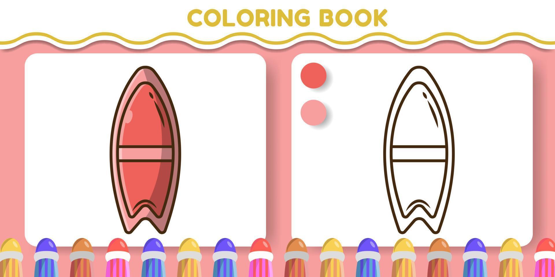 lindo libro de colorear de doodle de dibujos animados dibujados a mano de tabla de surf para niños vector