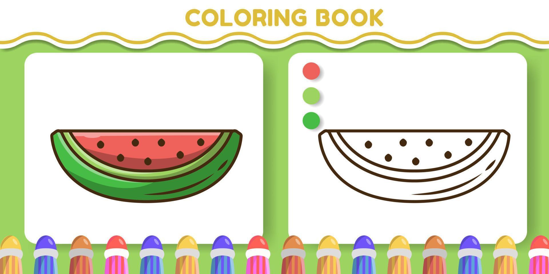 libro de colorear de doodle de dibujos animados dibujados a mano de sandía de colores y en blanco y negro para niños vector