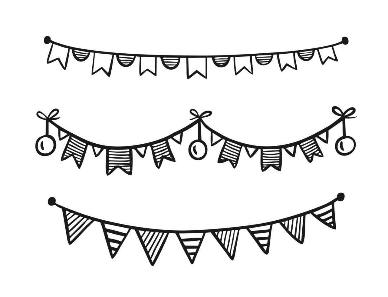 guirnalda festiva pintada en estilo garabato aislada en la ilustración de vector de fondo blanco para el festival de cumpleaños decoración de vacaciones de carnaval.