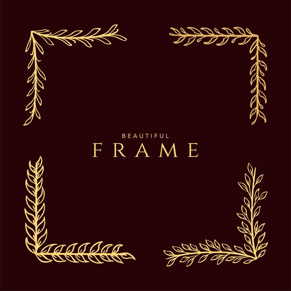 Corner frame painted in doodle style gold isolated on a brown background A set of frames hand draw Vector illustration