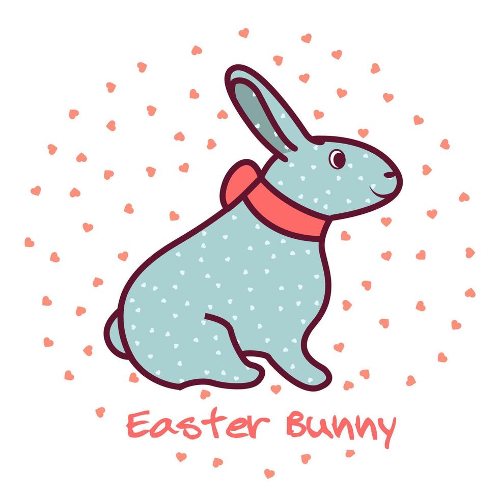 Easter cute rabbit with a bow and a pattern of hearts on a smoky skin. Banner card for congratulations on the feast of Holy Easter. vector