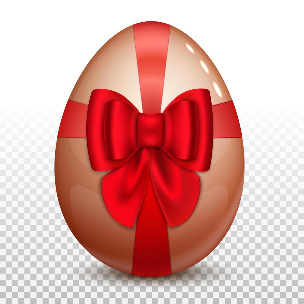 Easter egg with a red satin bow. Isolated on a transparent background. 3D vector illustration.