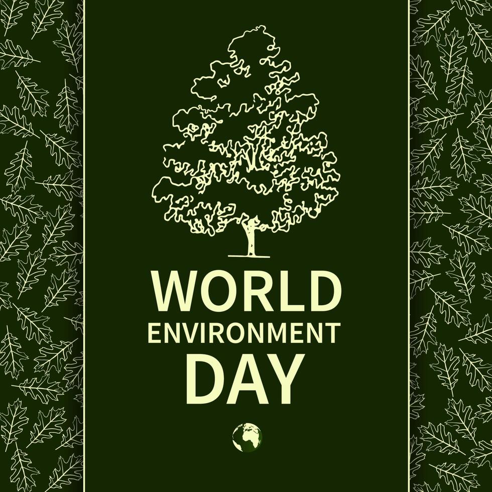 World Environment Day. Banner with a tree on the background of the leaves. For the design of postcards, posters and printing. Ecology. Vector illustration.