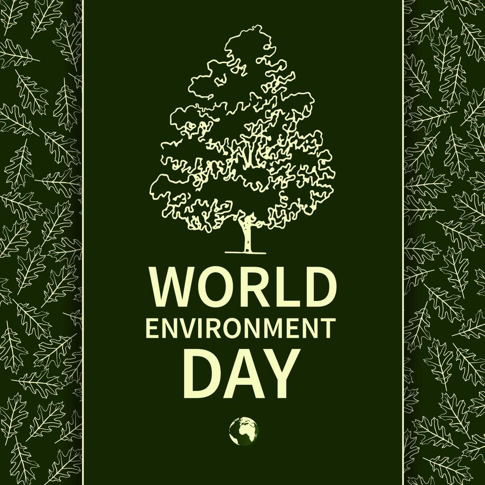 día Mundial del Medio Ambiente. pancarta con un árbol en el fondo de las hojas. para el diseño de postales, carteles e imprentas. ecología. ilustración vectorial vector