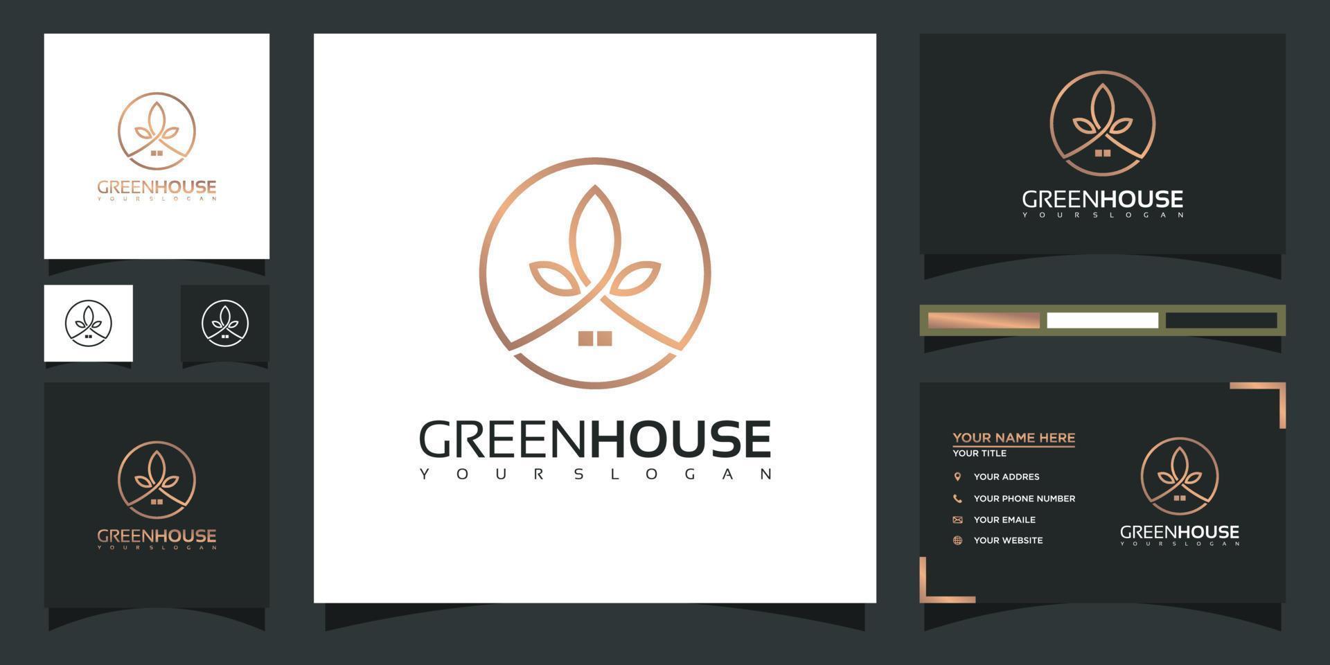 Green house logo with leaf concept vector